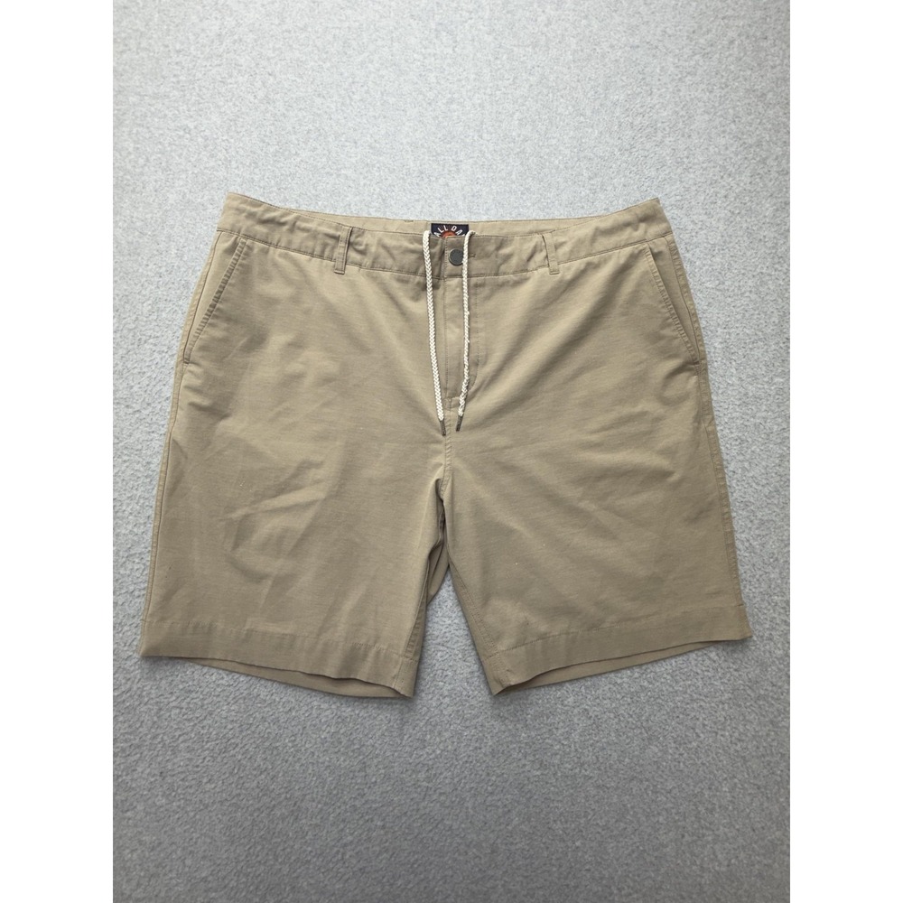 Faherty All Day Shorts Mens 38 Beige Chino 8 Inseam Drawstring Stretch Casual
